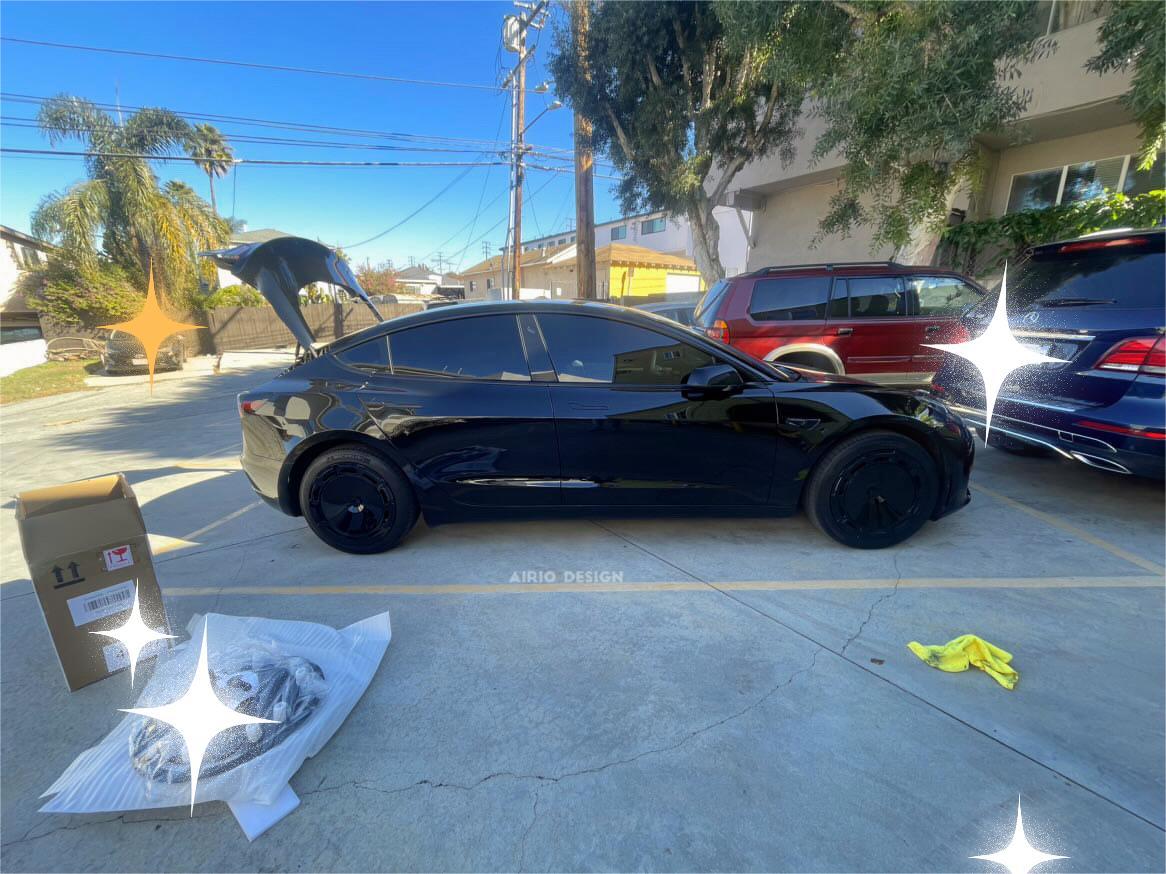 Tesla Aero hub cap installed on customer's car, model 3 actual car display