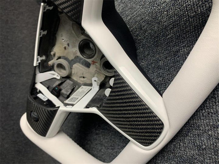 Volant personnalisé pour Tesla Model 3 YXS, cuir et fibre de carbone, design élégant, sans garniture avant