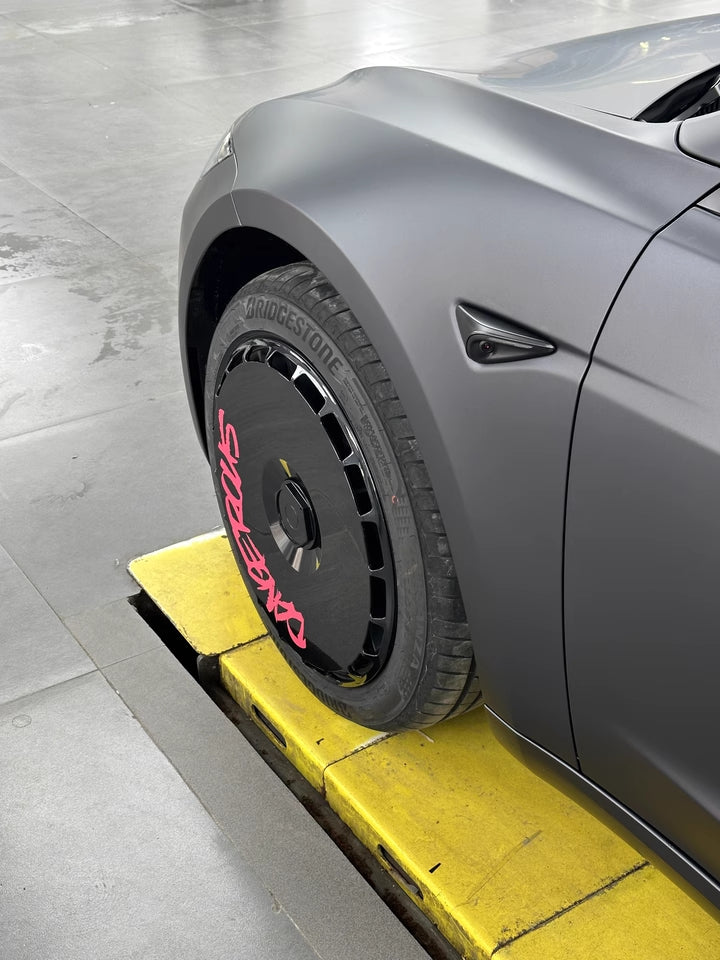 A2-3  Pink devil smiley face Tesla wheel covers for Model 3yxs 21" 20" 19" 18" hubcaps UV Printing