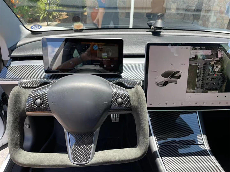 Volant personnalisé pour Tesla Model 3 YXS, cuir et fibre de carbone, design élégant, sans garniture avant