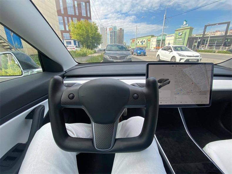 Volant personnalisé pour Tesla Model 3 YXS, cuir et fibre de carbone, design élégant, sans garniture avant