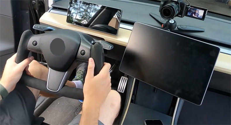 Volant personnalisé pour Tesla Model 3 YXS, cuir et fibre de carbone, design élégant, sans garniture avant