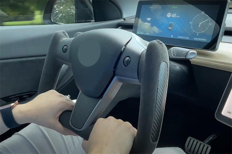 Volant personnalisé pour Tesla Model 3 YXS, cuir et fibre de carbone, design élégant, sans garniture avant