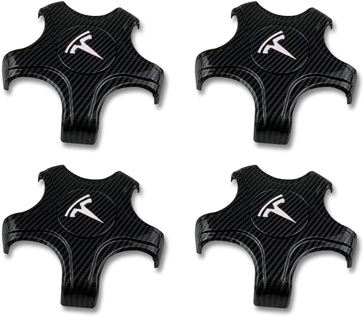 Cache-moyeux et cache-moyeux A1-72 Premium pour jantes standard d'origine de 18 et 19 pouces - Spécialement conçus pour Tesla Model 3 - Fibre de carbone noire