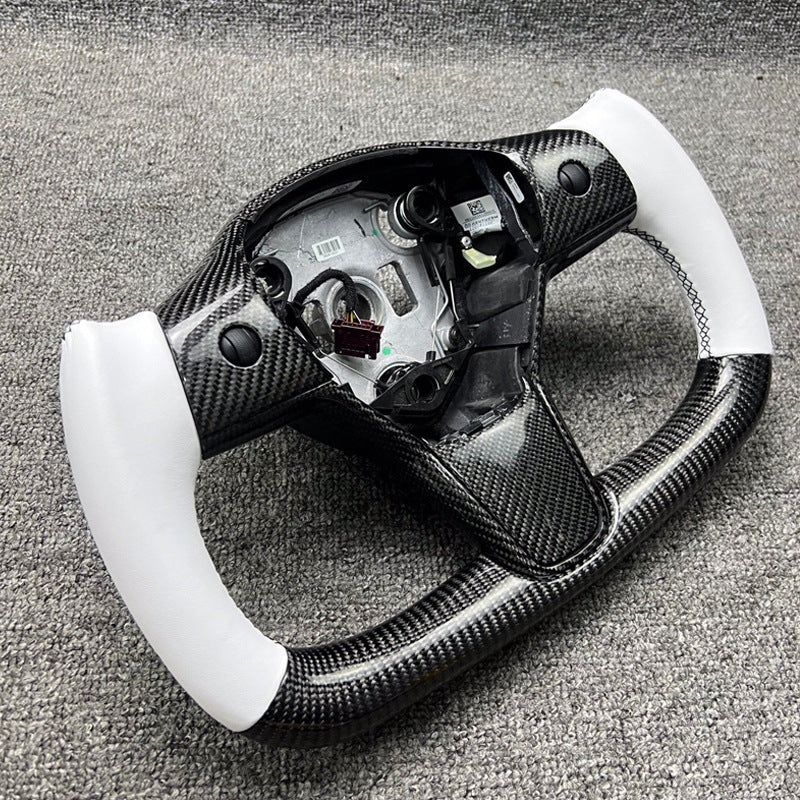 Volant personnalisé pour Tesla Model 3 YXS, cuir et fibre de carbone, design élégant, sans garniture avant