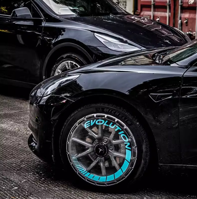 B9 Transparent hubcap + Green ring Tesla wheel covers for Model 3yxs 21" 20" 19" 18" hubcaps UV Printing