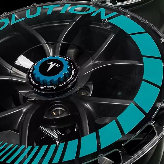 B9 Transparent hubcap + Green ring Tesla wheel covers for Model 3yxs 21" 20" 19" 18" hubcaps UV Printing