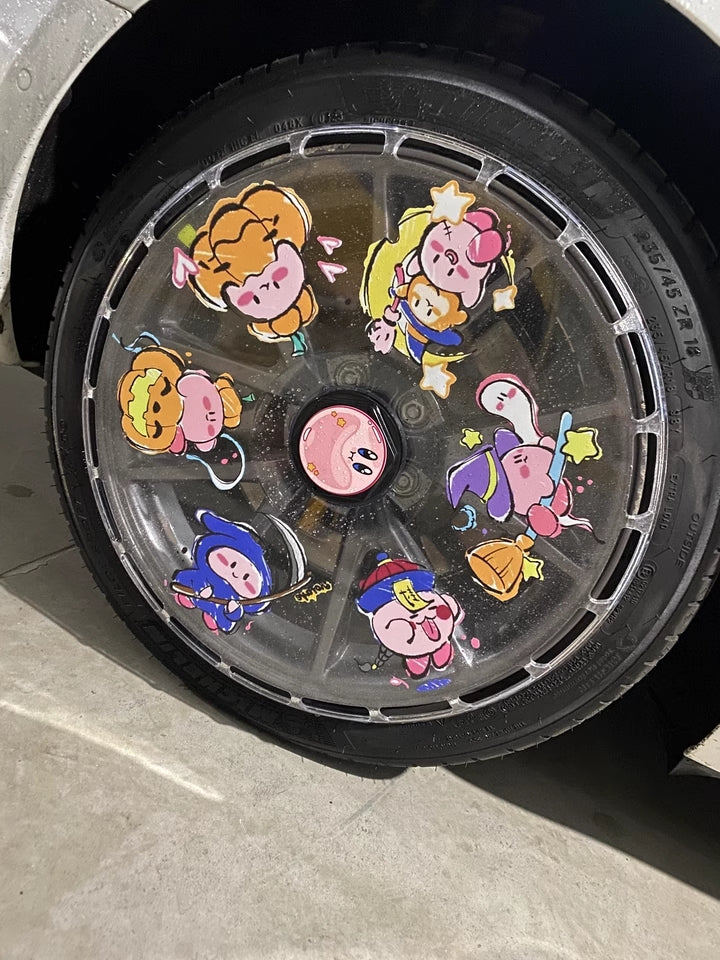 A2-4  Kirby Star UV Printing Tesla wheel covers for Model 3yxs 21" 20" 19" 18" hubcaps