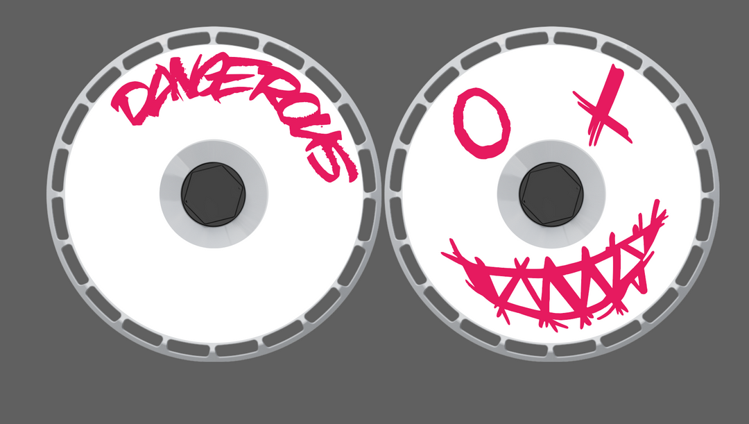 A2-3  Pink devil smiley face Tesla wheel covers for Model 3yxs 21" 20" 19" 18"
