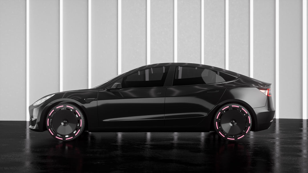 Enjoliveurs de roue Tesla Aerodisc roses et noirs B8 pour modèle Y 19'' modèle 3 18''