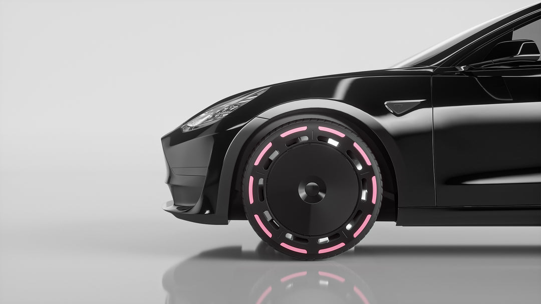 Enjoliveurs de roue Tesla Aerodisc roses et noirs B8 pour modèle Y 19'' modèle 3 18''