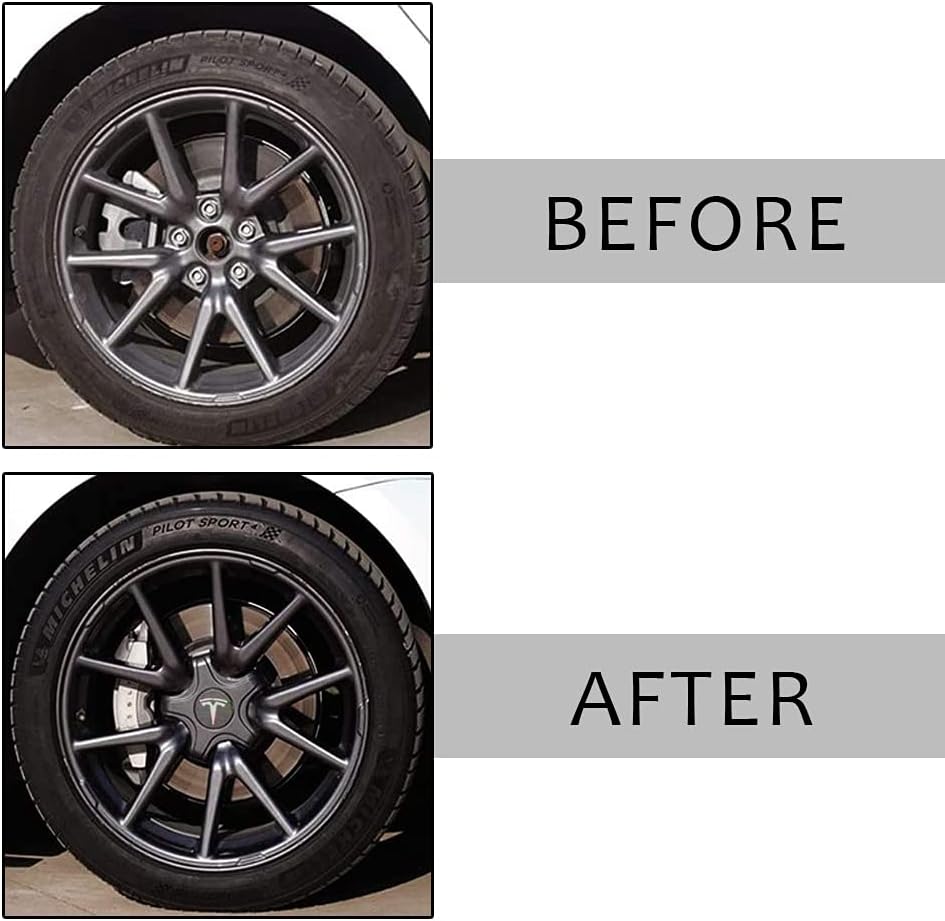 Cache-moyeux et cache-moyeux A1-72 Premium pour jantes standard d'origine de 18 et 19 pouces - Spécialement conçus pour Tesla Model 3 - Fibre de carbone noire