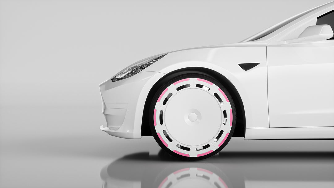 Airio Design - Enjoliveurs Tesla aérodisque rose et blanc pour modèle Y 19'' modèle 3 enjoliveurs 18'' un ensemble 4 pièces