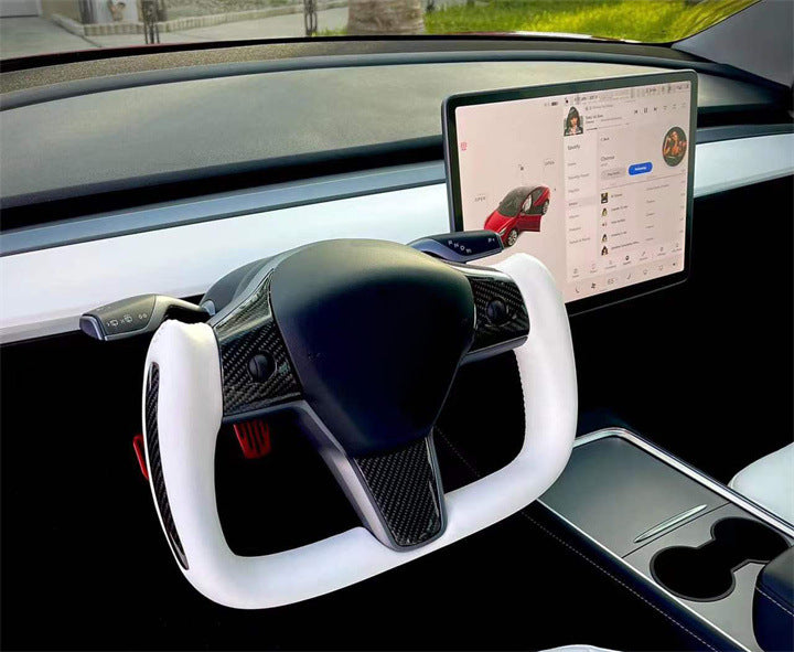 Volant personnalisé pour Tesla Model 3 YXS, cuir et fibre de carbone, design élégant, sans garniture avant