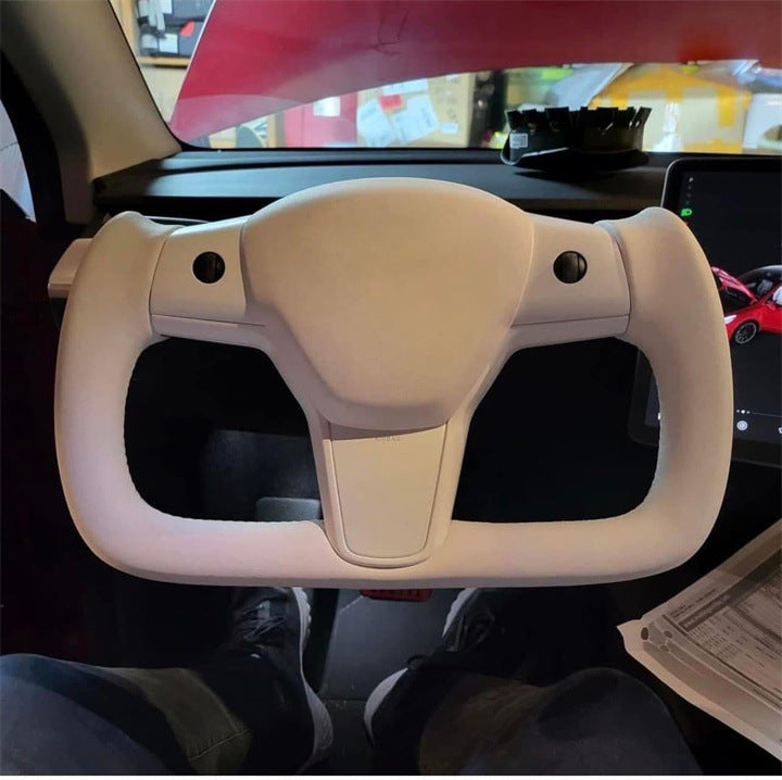Volant personnalisé pour Tesla Model 3 YXS, cuir et fibre de carbone, design élégant, sans garniture avant