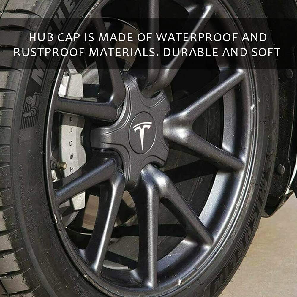 Cache-moyeux et cache-moyeux A1-72 Premium pour jantes standard d'origine de 18 et 19 pouces - Spécialement conçus pour Tesla Model 3 - Fibre de carbone noire