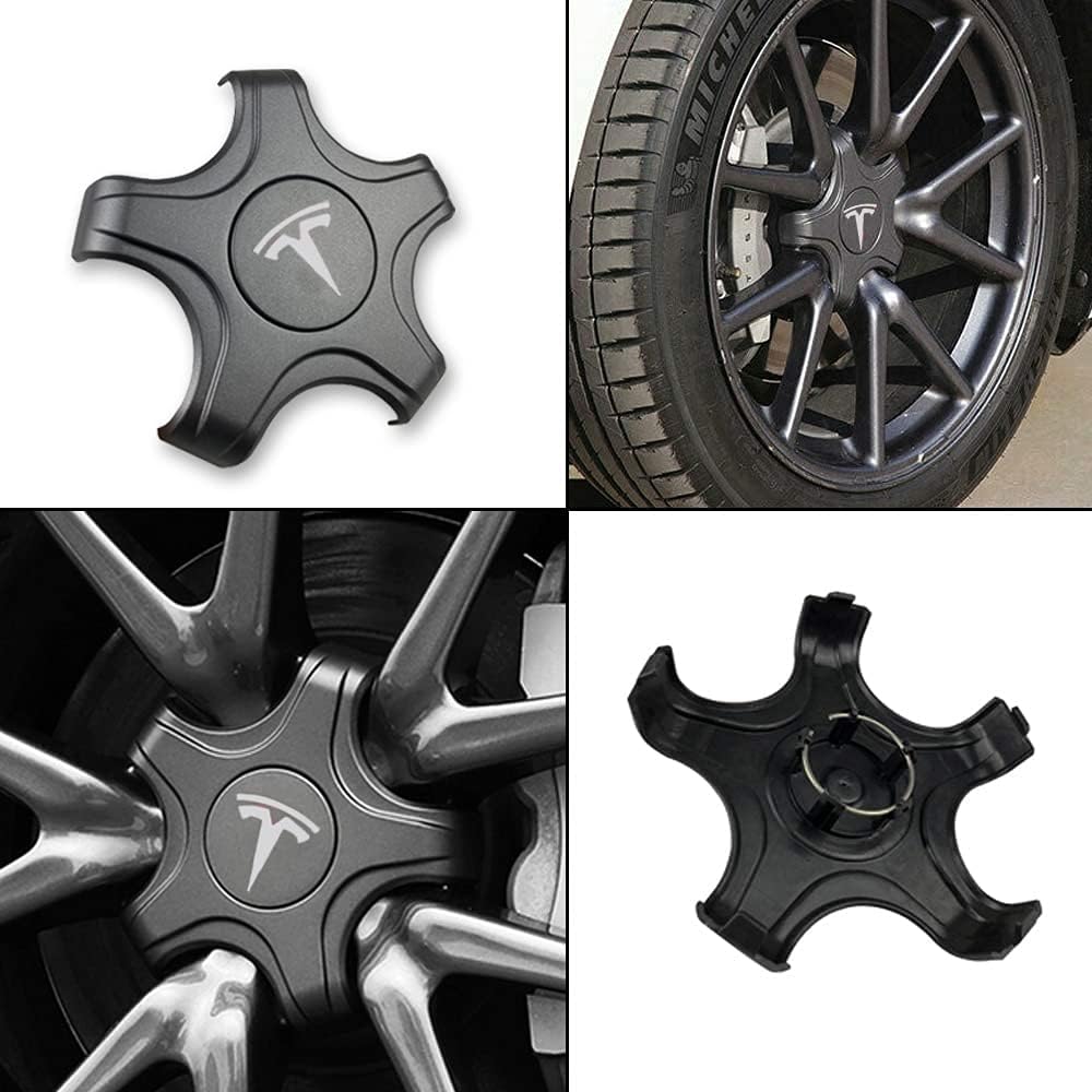 Cache-moyeux et cache-moyeux A1-72 Premium pour jantes standard d'origine de 18 et 19 pouces - Spécialement conçus pour Tesla Model 3 - Fibre de carbone noire