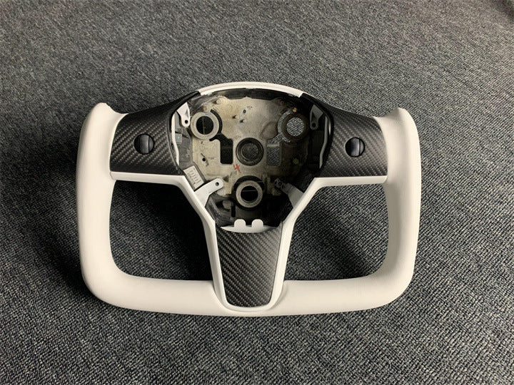 Volant personnalisé pour Tesla Model 3 YXS, cuir et fibre de carbone, design élégant, sans garniture avant