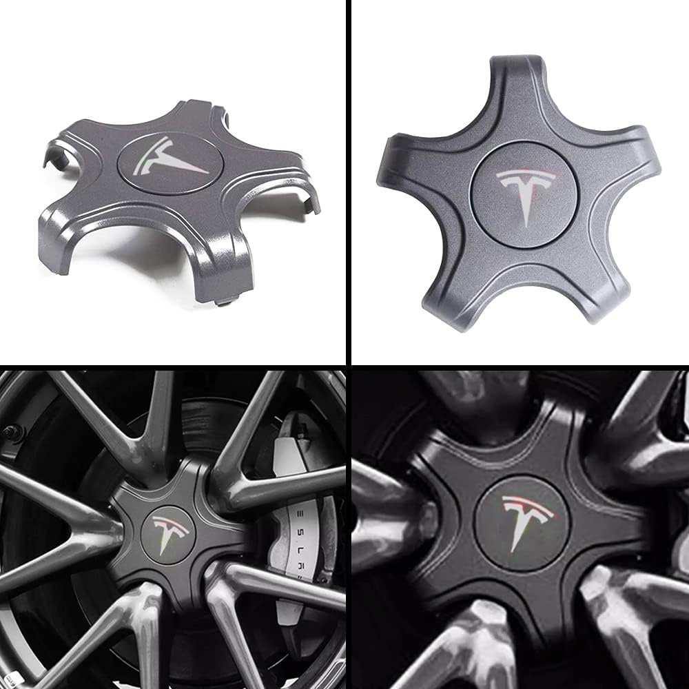 Cache-moyeux et cache-moyeux A1-72 Premium pour jantes standard d'origine de 18 et 19 pouces - Spécialement conçus pour Tesla Model 3 - Fibre de carbone noire